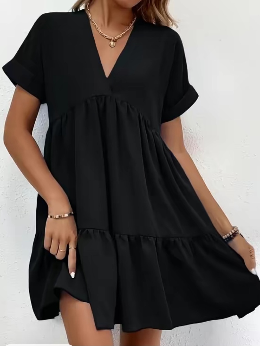 Hot Curve Studio sz XL black V-Neck Short Sleeve lightweight Short Swing Dress